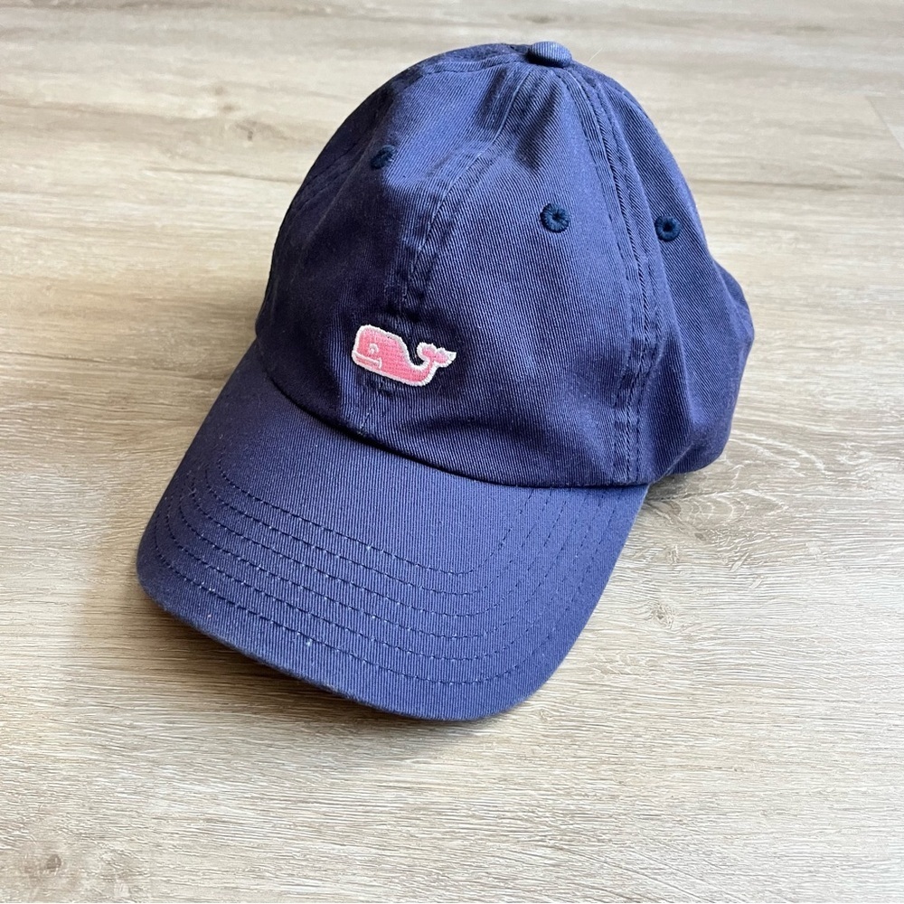 Vineyard Vines Navy Blue Strapback Cap Hat Pink Whale Logo Embroidered Cotton